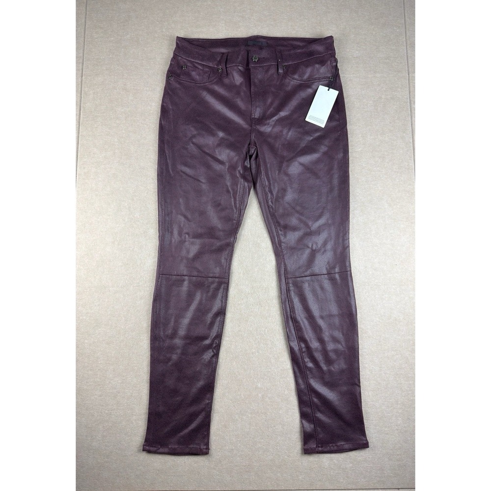 7 For‎ All Mankind Knee Seam Skinny Jeans Burgundy Crackle Coated Women's 32 NWT